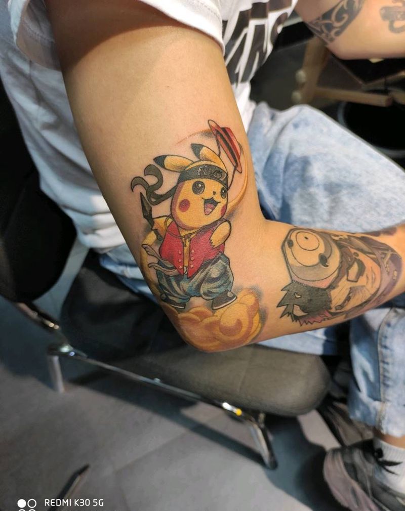踏筋斗云的皮卡丘纹身图片_手臂New School纹身图案