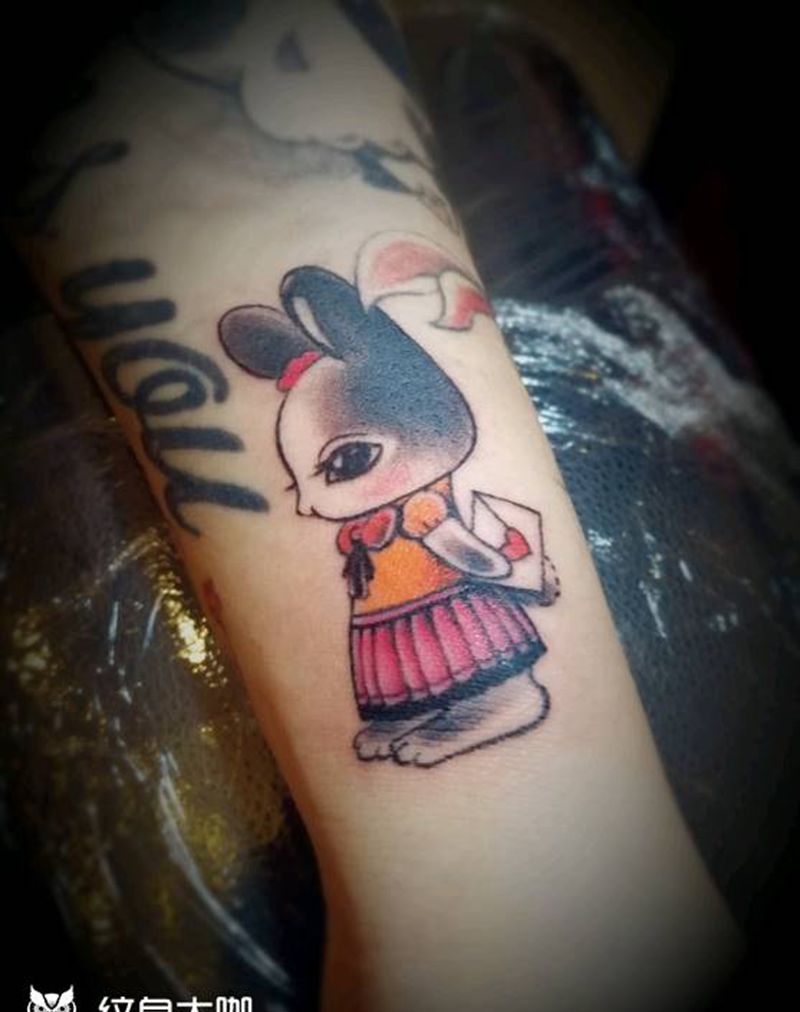 萌兔妹妹纹身图片_手臂欧美动物成品纹身图案