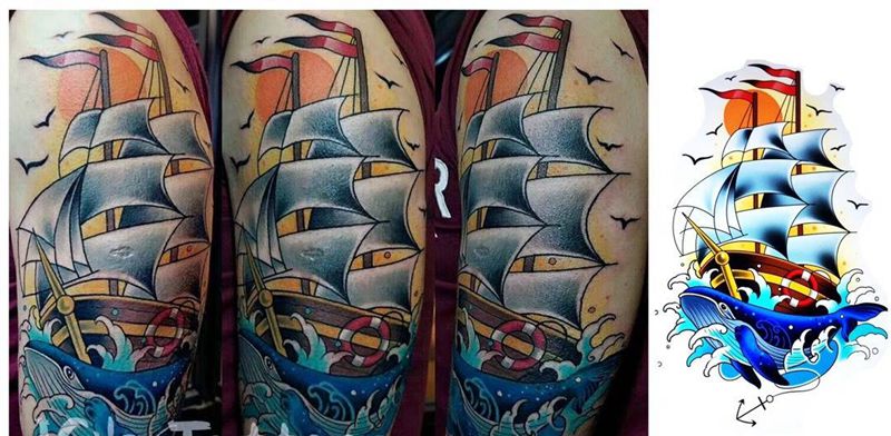 帆船纹身图片_小伟刺青清新纹身图案
