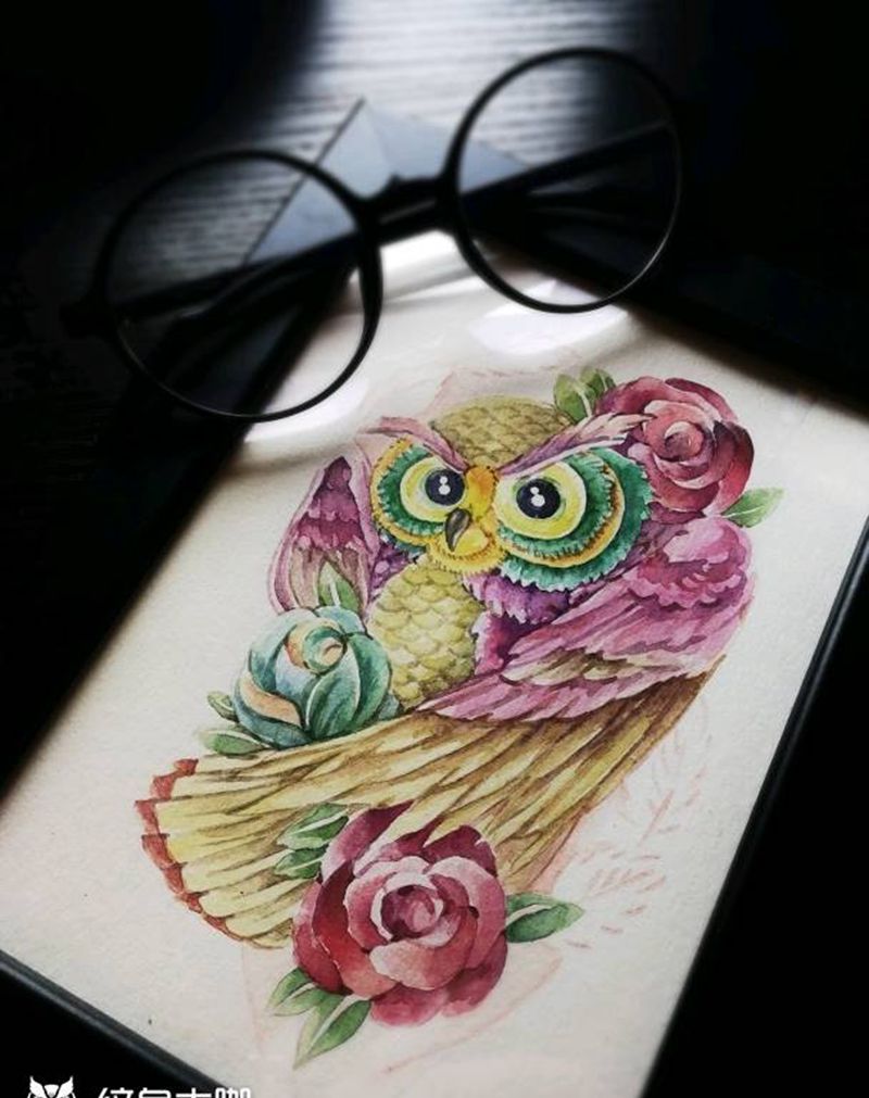 猫头鹰纹身图片_手臂腿部欧美动物原创手稿纹身图案