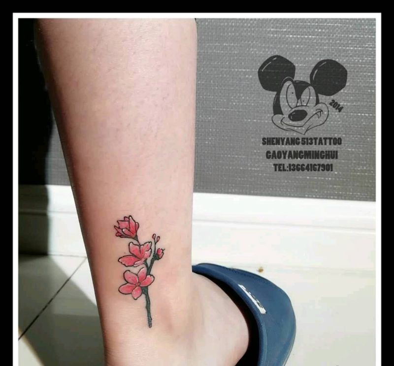 小清新纹身图片_脚部欧美清新植物原创成品纹身图案