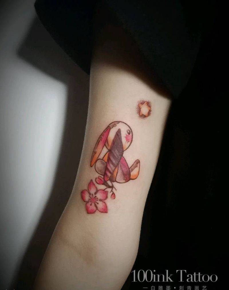 兔子遮盖纹身图片_手臂水彩兔子纹身图案