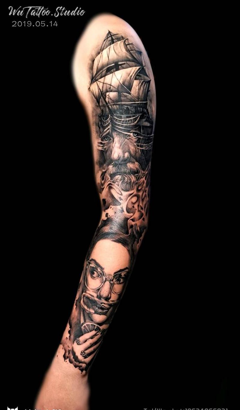 ●花臂未完成纹身图片_手臂欧美写实纹身图案