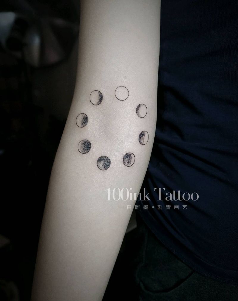 月相图纹身图片_手臂几何月球小清新纹身图案