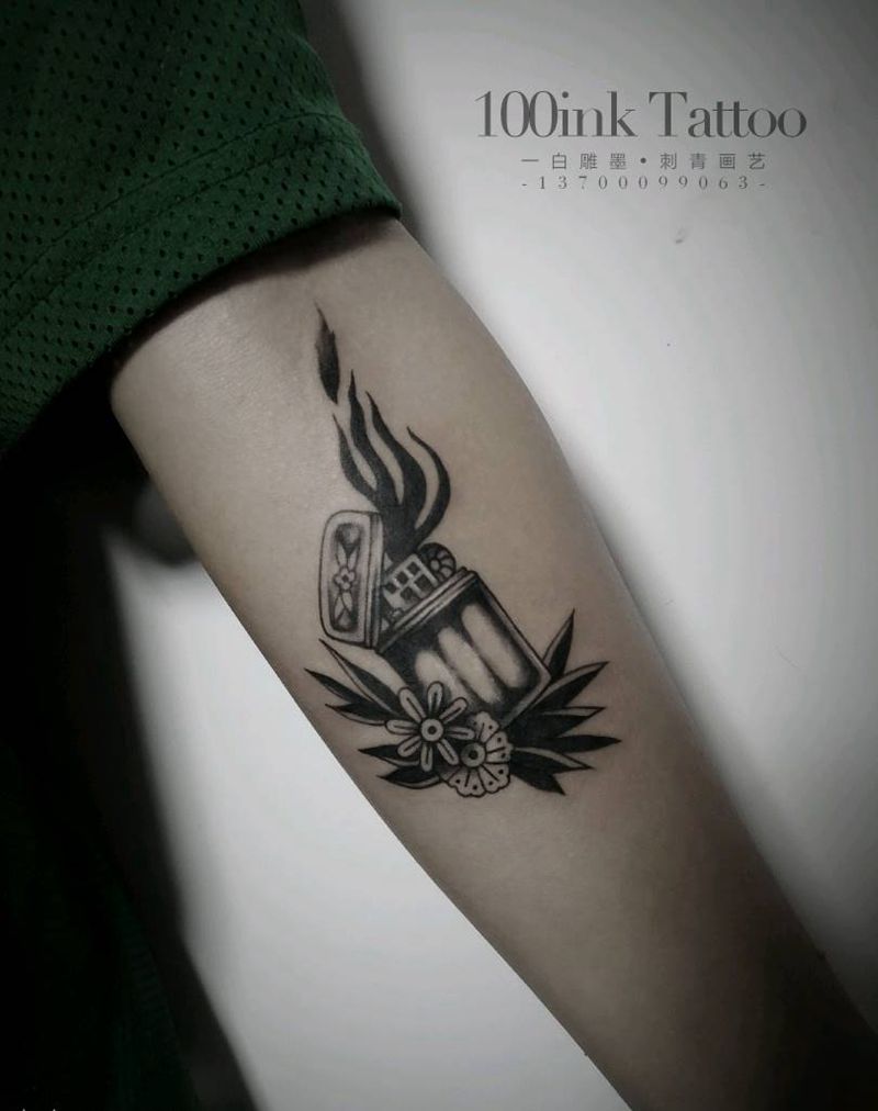 oldschool打火机遮盖纹身图片_手臂Old School打火机纹身图案
