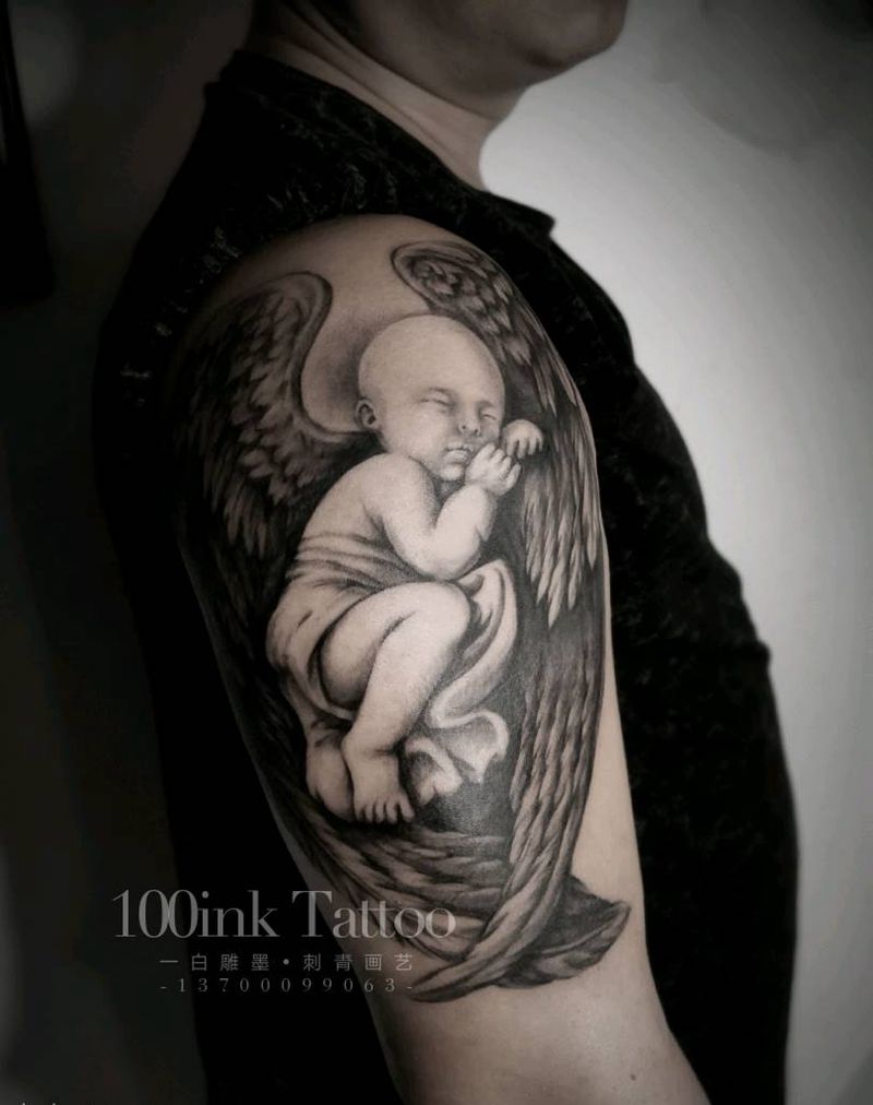 天使纹身图片_手臂欧美写实翅膀 天使纹身图案