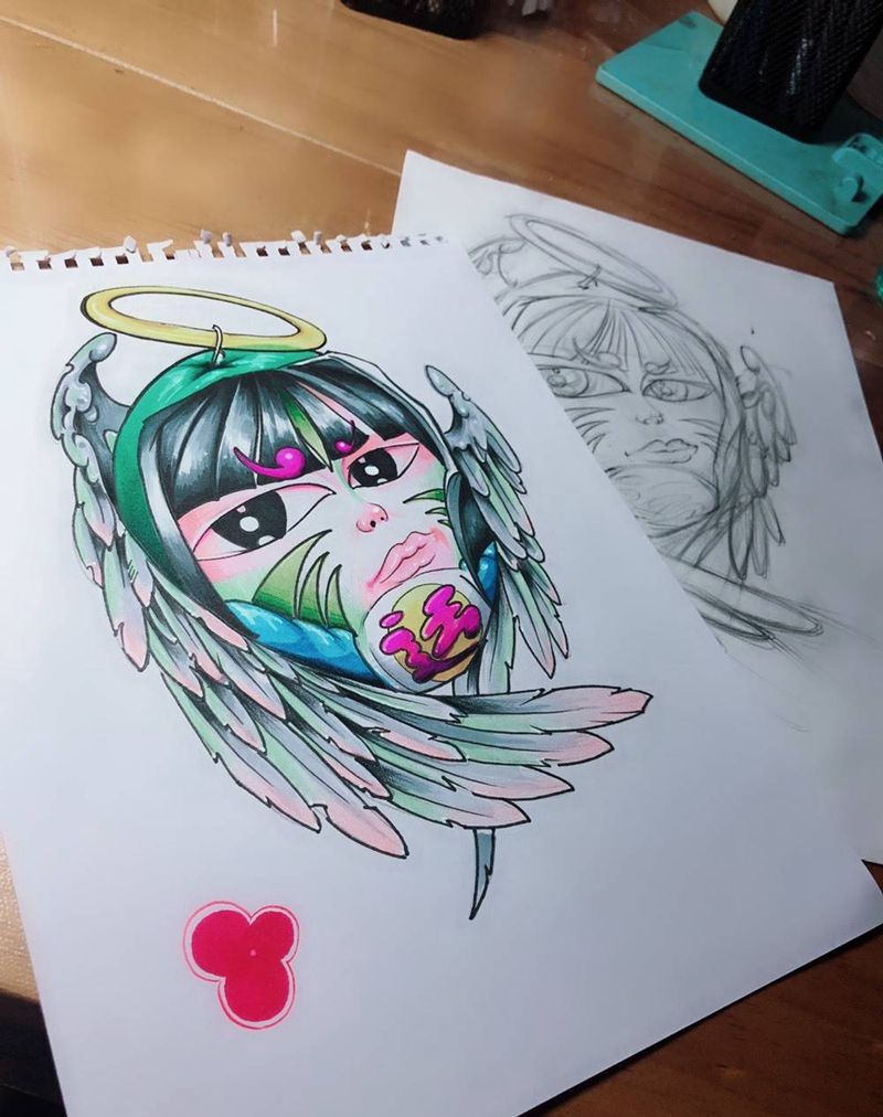 按要求设计纹身图片_手臂新传统New School达摩纹身图案