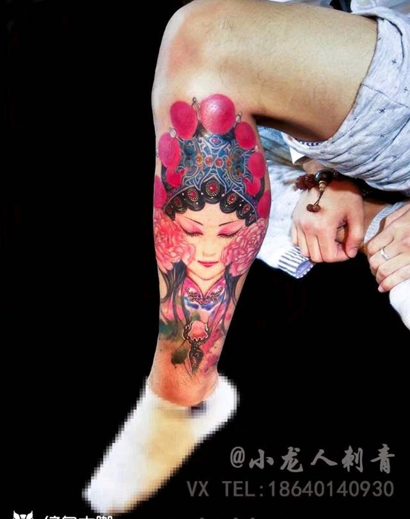 花旦纹身图片_背部手臂传统肖像写实人物宗教原创成品手稿纹身图案