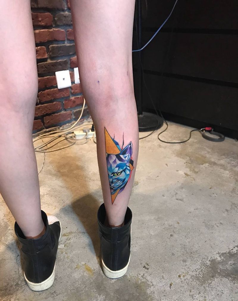 十月作品纹身图片_小伟刺青动物清新腿部成品纹身图案