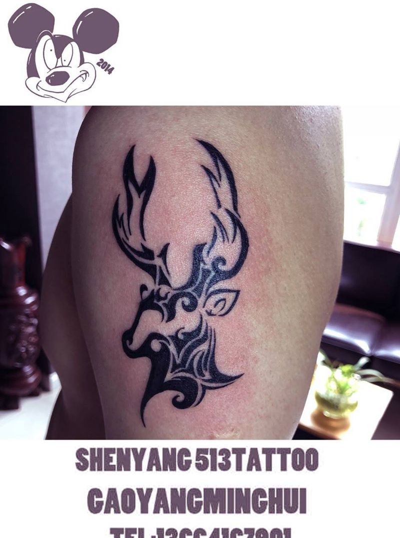 图腾鹿纹身图片_成品手臂清新图腾动物纹身图案