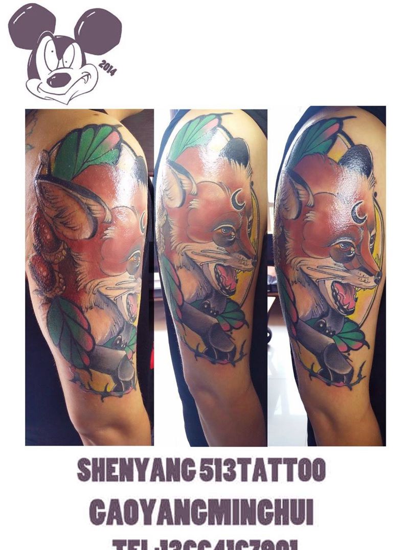 school狐狸纹身图片_成品手臂欧美动物纹身图案