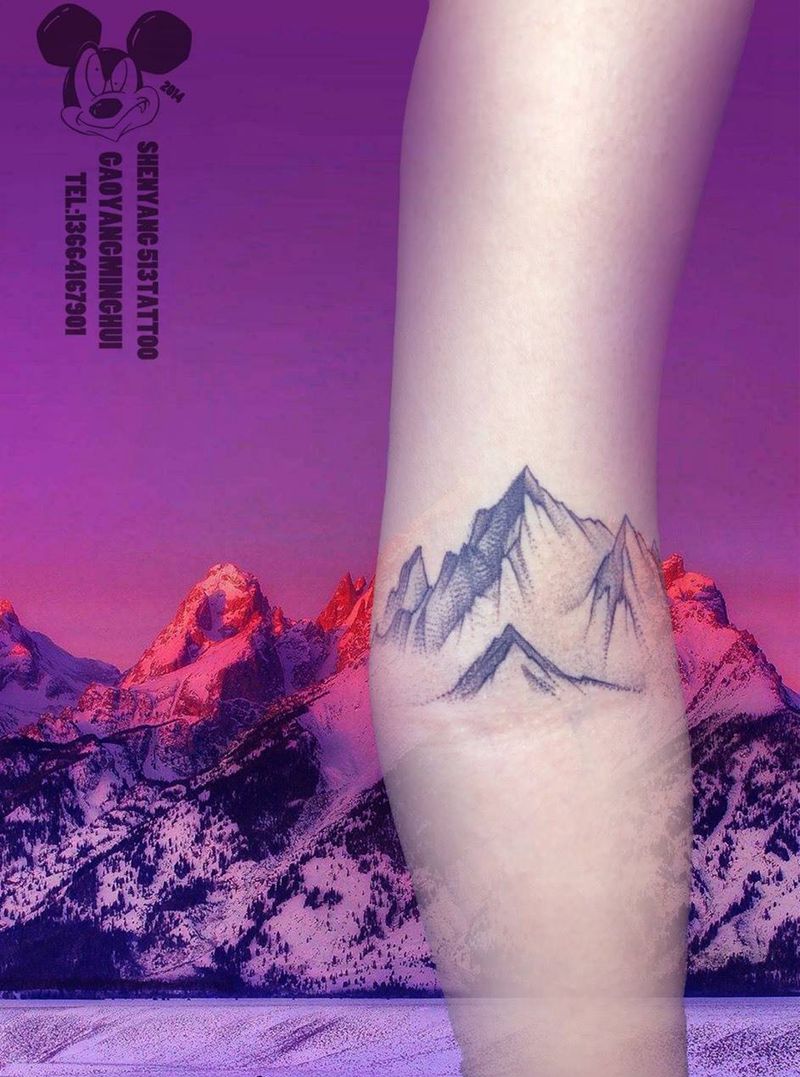 雪山纹身图片_手臂点刺雪山原创山纹身图案