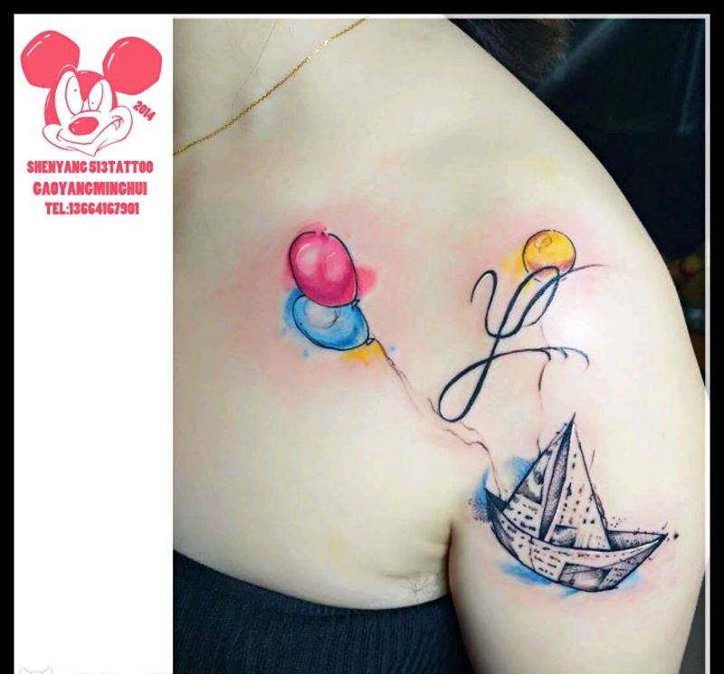 大游轮纹身图片_肩部清新静物成品纹身图案