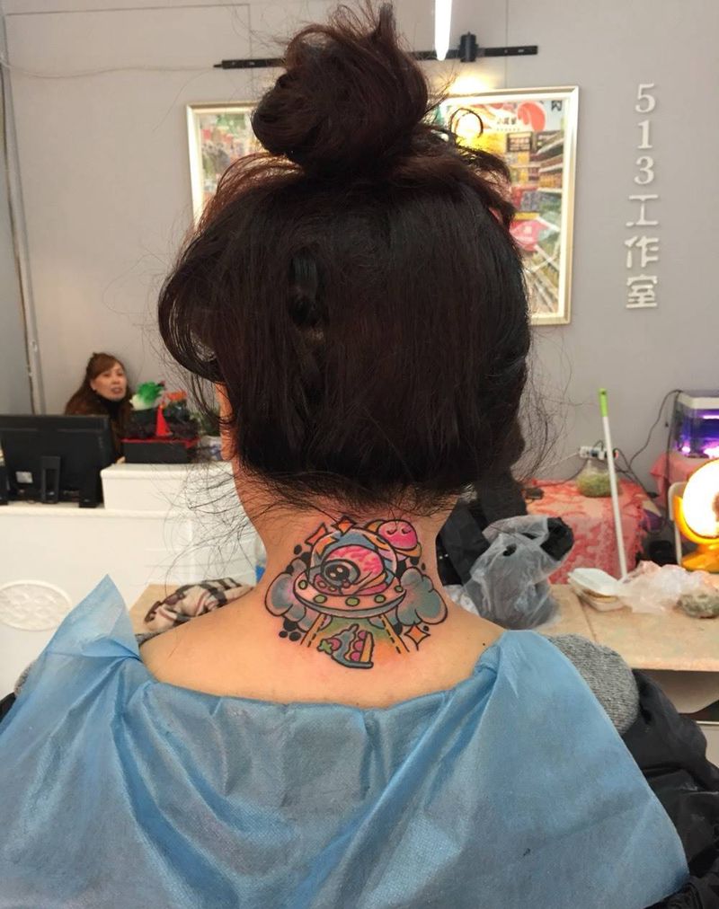 遮盖作品纹身图片_成品颈部清新贴纸纹身图案