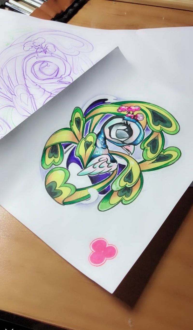 孔雀纹身图片_手臂New School孔雀纹身图案