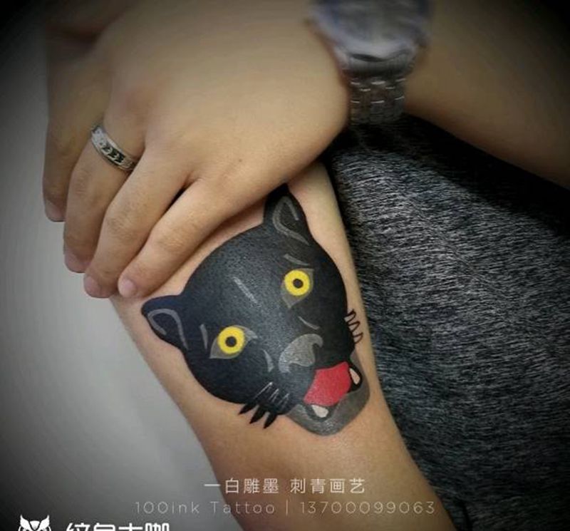黑豹纹身图片_手臂欧美动物图腾成品纹身图案