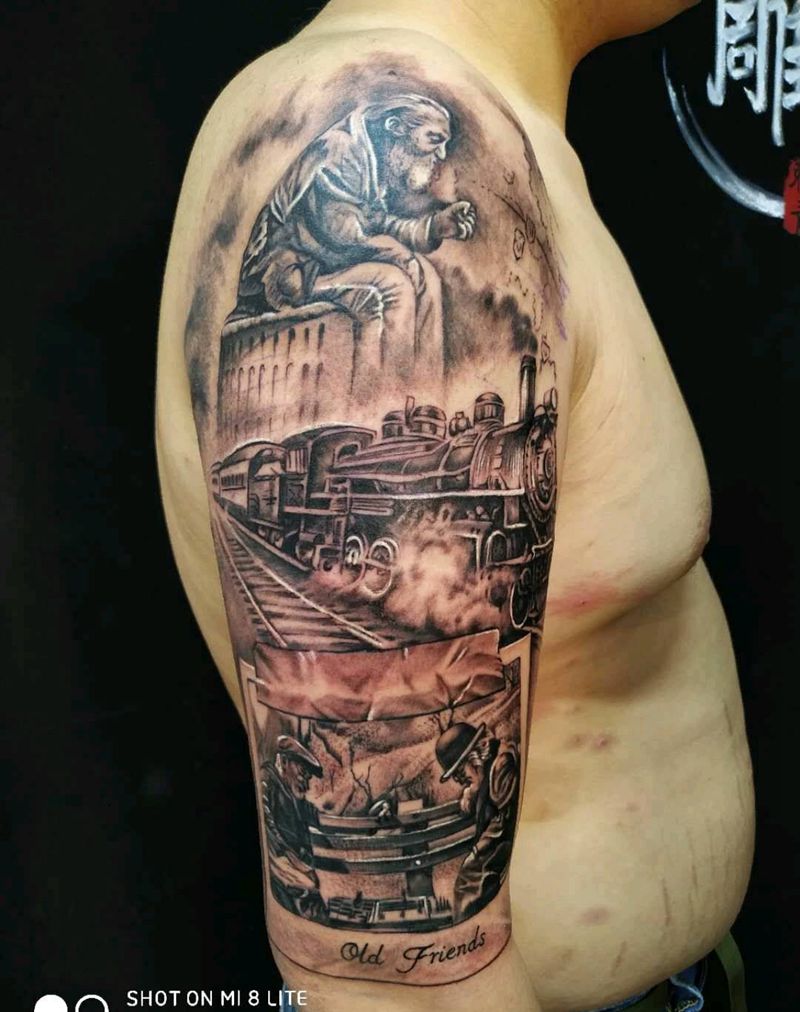 老朋友纹身图片_背部欧美写实纹身图案