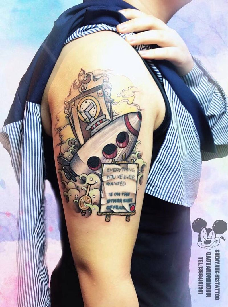 原创修改纹身图片_手臂New School潜水艇钟表原创纹身图案