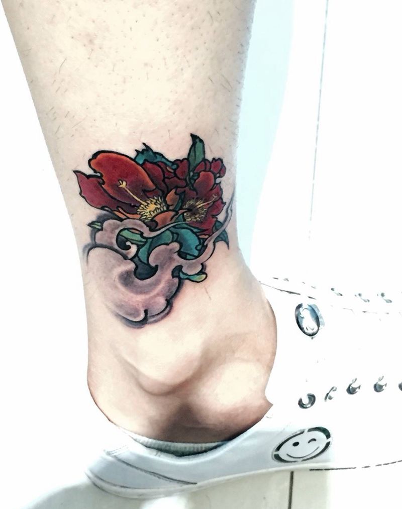 茶花纹身图片_成品手稿脚部腿部背部肩部传统静物植物原创纹身图案