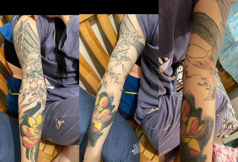 黑臂遮盖美女纹身图片_手臂新传统纹身图案