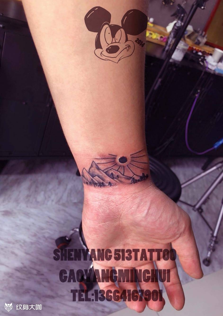 遮盖作品纹身图片_手部点刺风景山树纹身图案