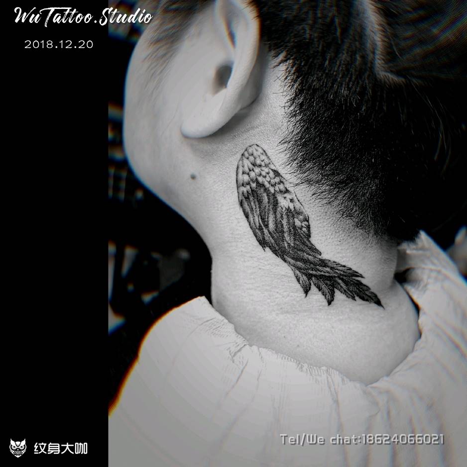 耳后纹身图片_颈部欧美写实纹身图案