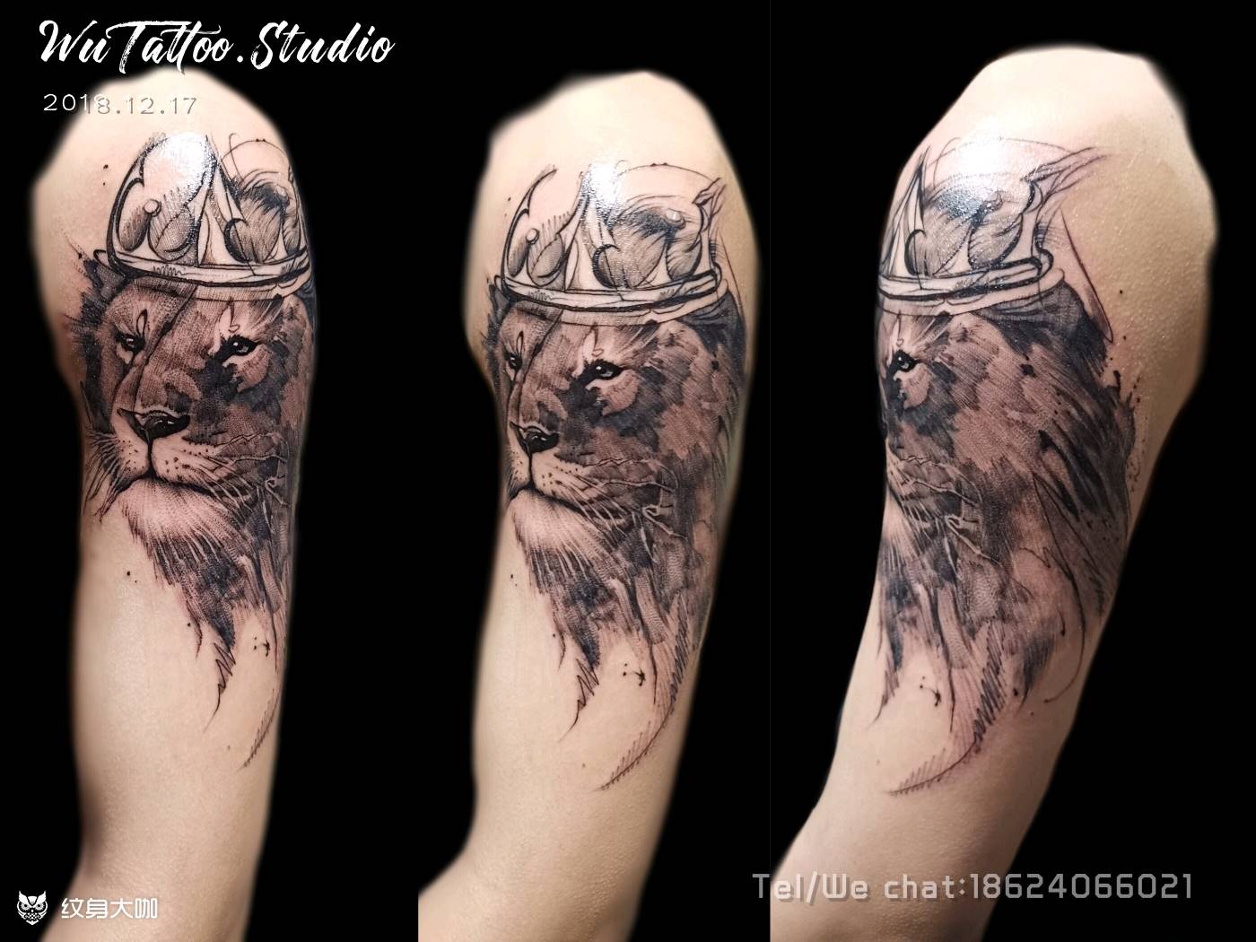 覆盖 狮子座纹身图片_肩部欧美写实纹身图案