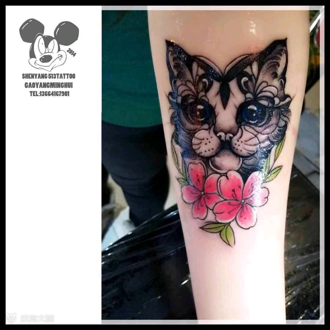 猫纹身图片_手臂欧美清新动物静物成品纹身图案
