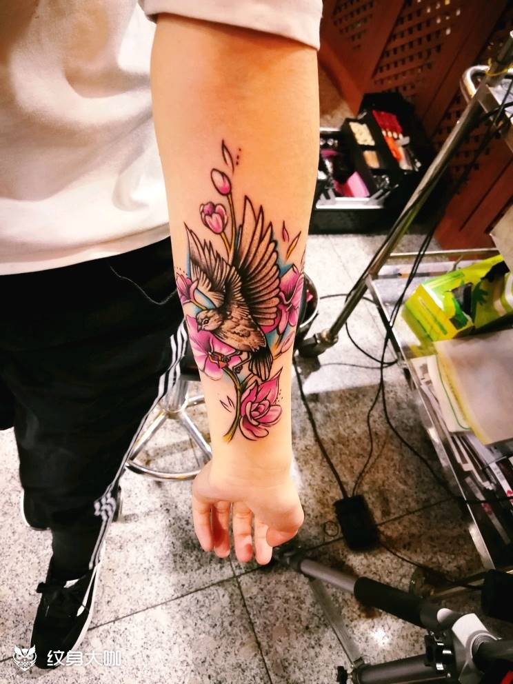 小鸟纹身图片_肩部背部手臂腿部脚部欧美传统习俗动物成品纹身图案