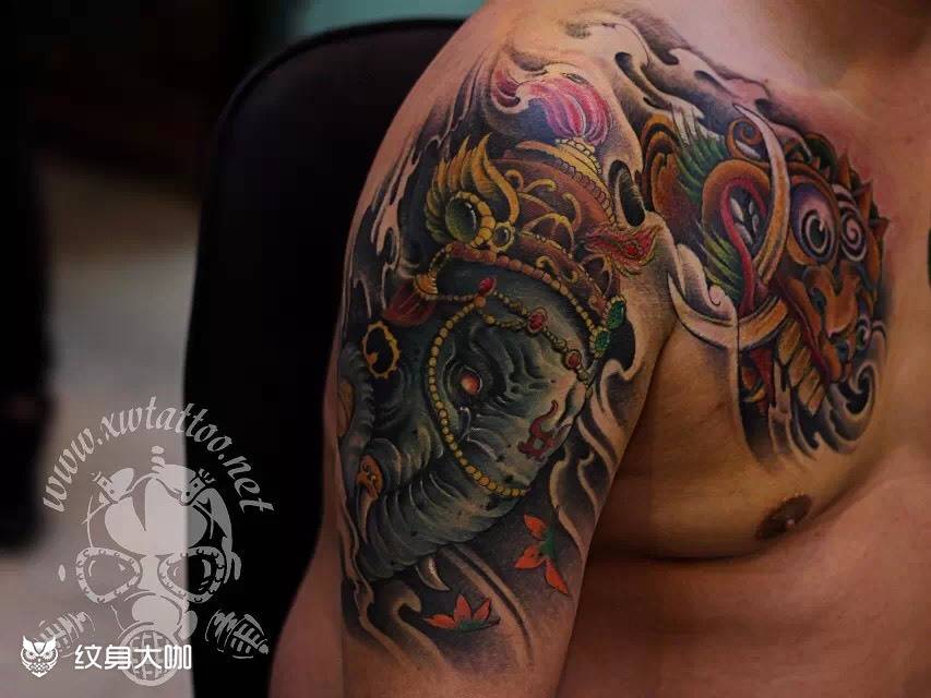象神半胛纹身图片_小伟刺青传统纹身图案