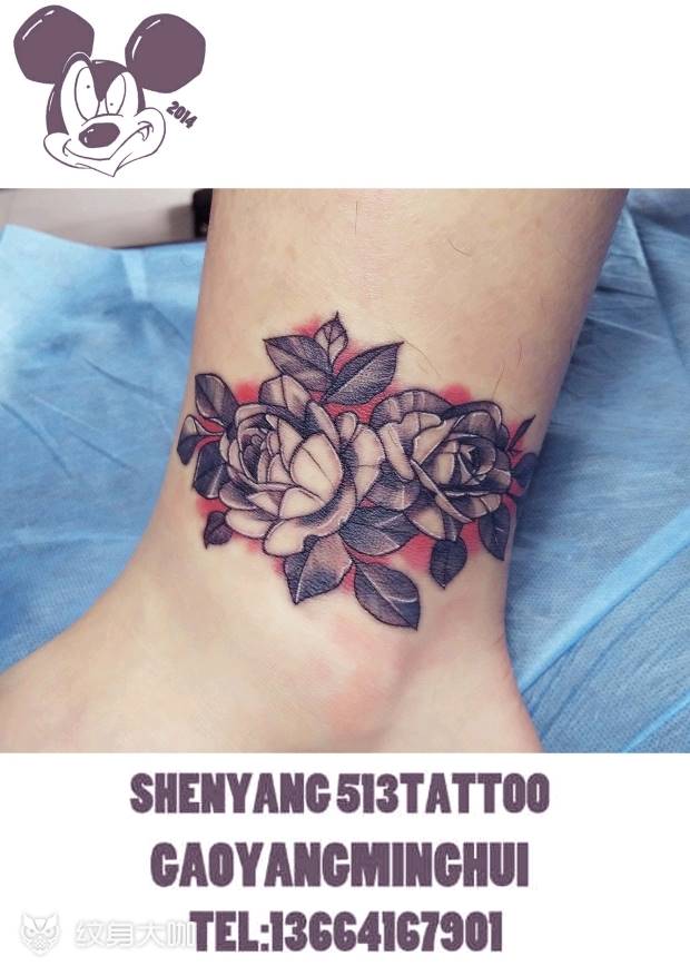 小清新花纹身图片_腿部清新植物成品纹身图案