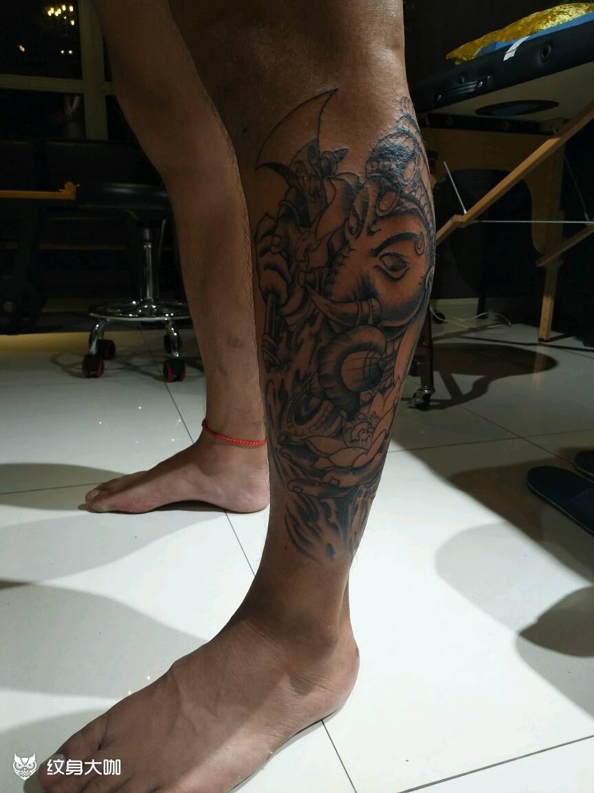 象神纹身图片_腿部传统动物静物鬼神成品纹身图案