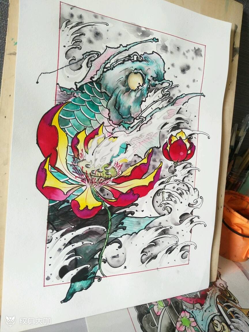 原创鲤鱼纹身图片_传统动物静物原创成品纹身图案