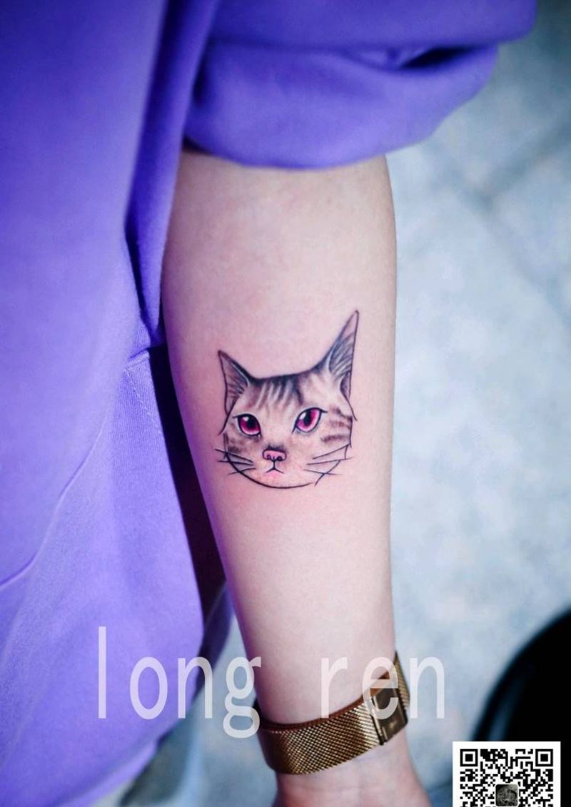猫纹身图片_肩部手臂腿部欧美传统清新动物静物情侣成品纹身图案