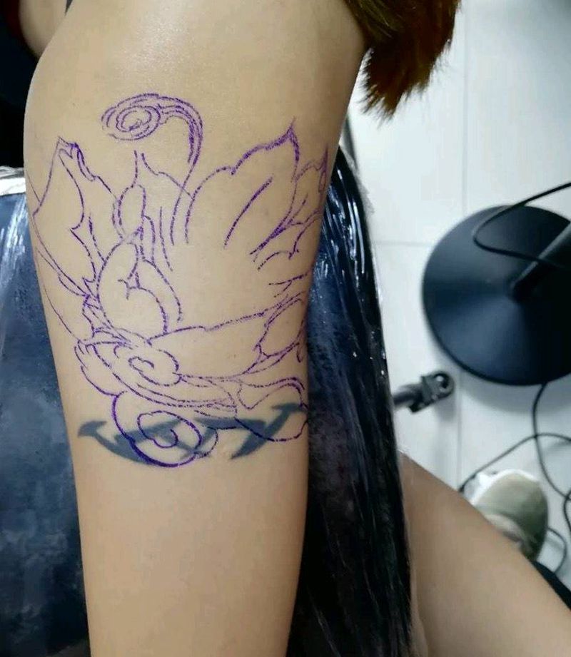 遮盖作品纹身图片_手臂传统植物原创成品纹身图案