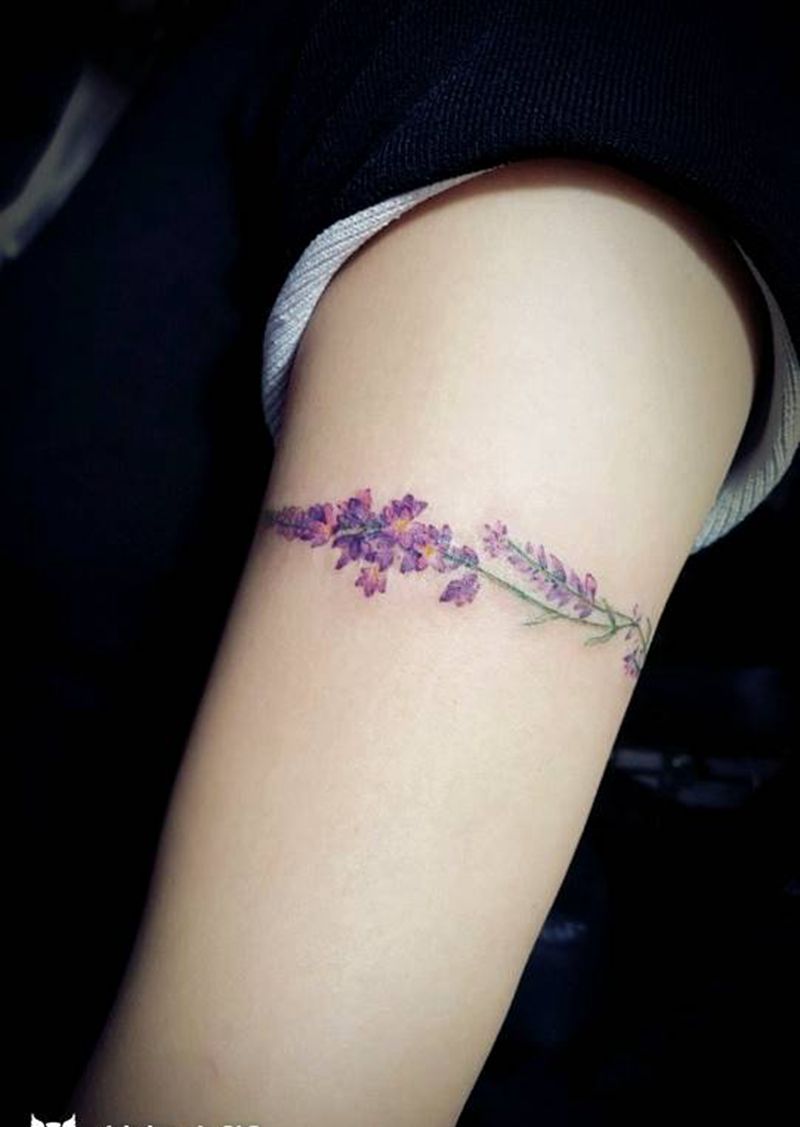 薰衣草臂环纹身图片_手臂清新植物成品纹身图案