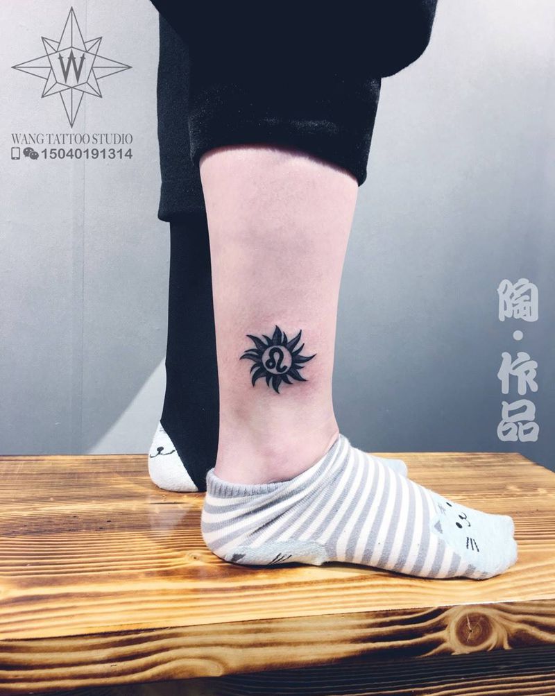 《太阳图腾+星座》纹身图片_成品腿部欧美图腾纹身图案