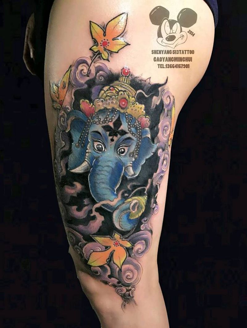 修改作品纹身图片_腿部传统动物植物静物鬼神原创成品纹身图案