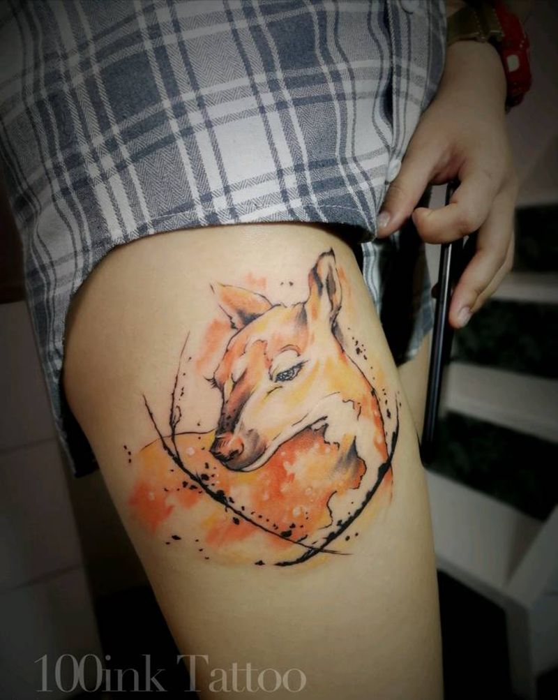 鹿纹身图片_腿部清新动物成品纹身图案