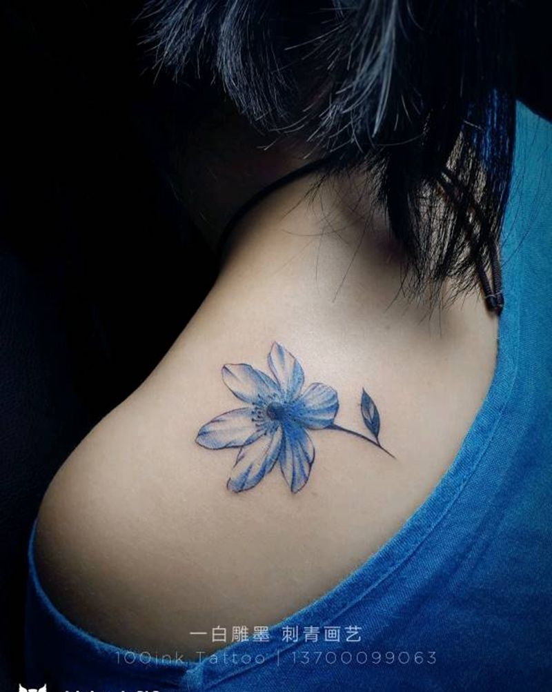 肩花纹身图片_肩部清新植物成品纹身图案