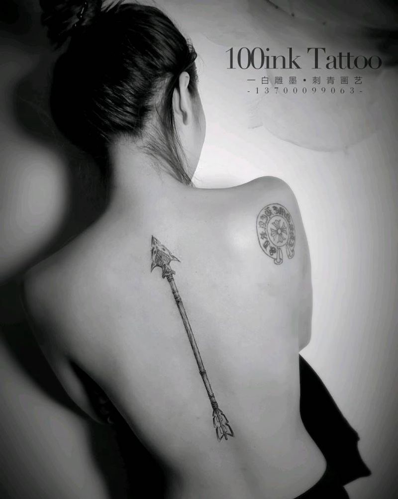 脊柱箭纹身图片_背部箭脊柱纹身图案