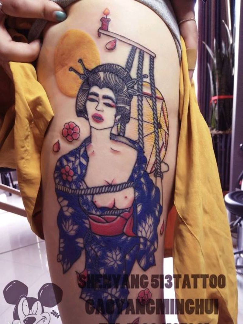 修改作品纹身图片_腿部习俗人物原创成品纹身图案