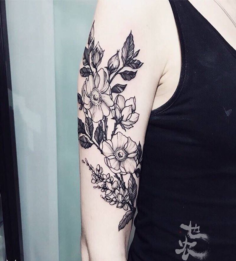 【花花花】纹身图片_成品手臂清新植物也农刺青纹身图案