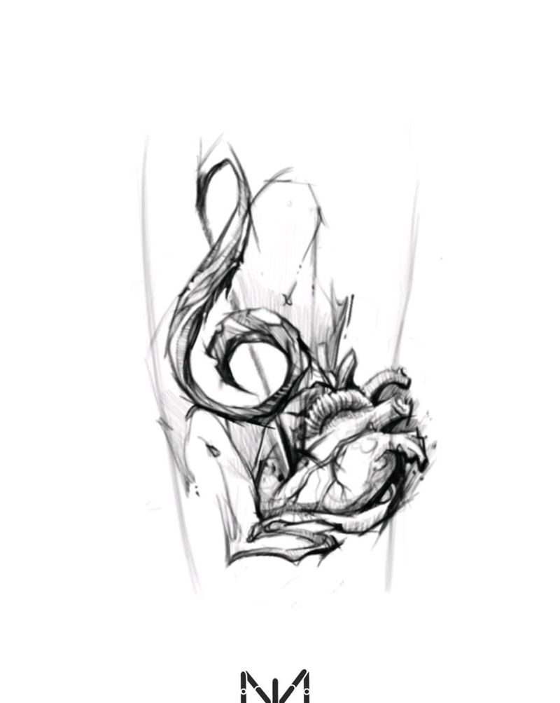 音符纹身图片_New School几何纹身图案