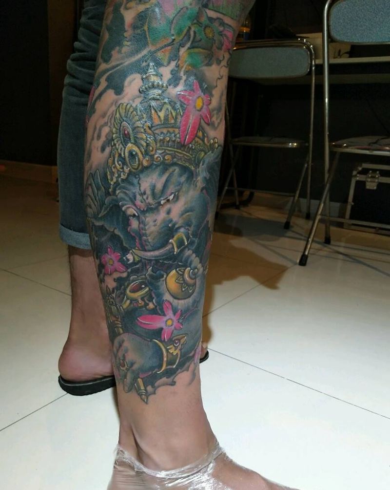 花腿纹身图片_腿部传统动物人物植物静物鬼神宗教成品纹身图案
