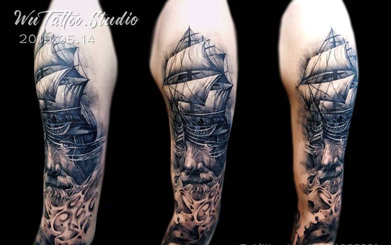 ●花臂未完成纹身图片_手臂欧美写实纹身图案