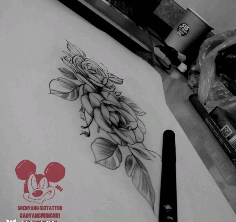 点刺玫瑰纹身图片_手臂欧美清新植物原创成品纹身图案