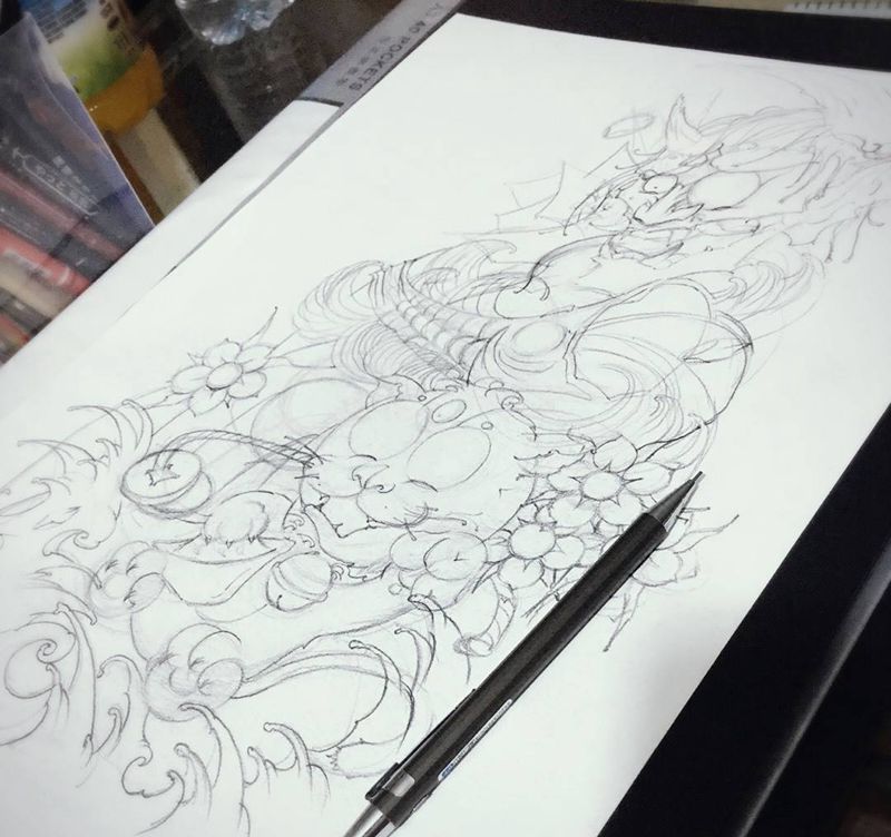 原创new school纹身图片_手稿插画腿部手臂欧美传统清新贴纸字符鬼神纹身图案