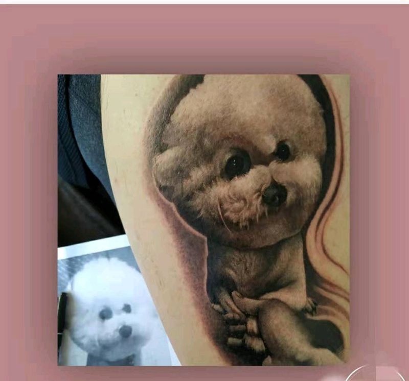 狗狗纹身图片_腿部纹身图案