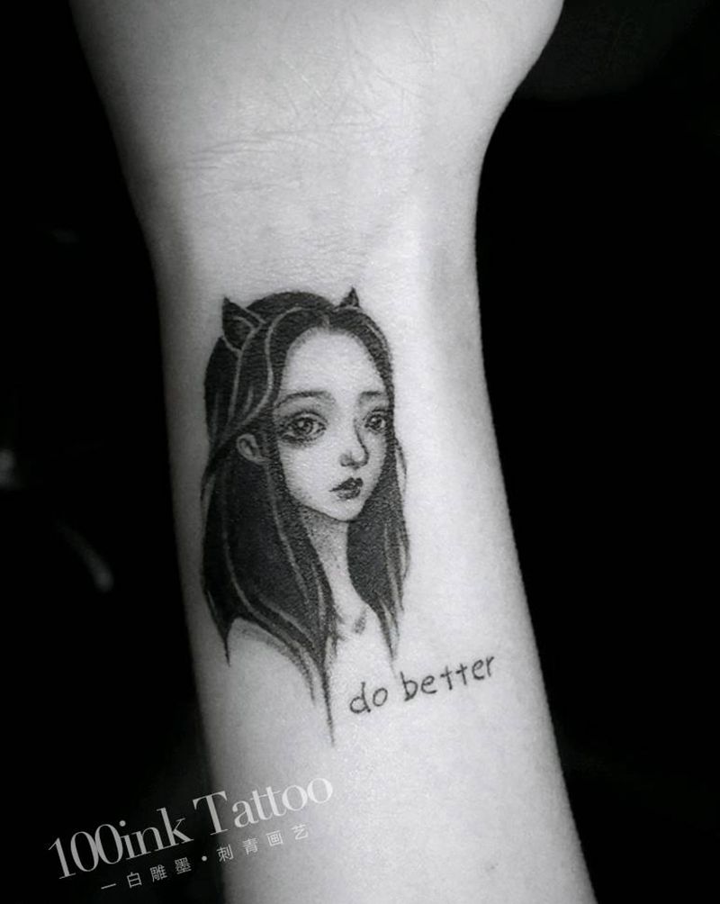 小魔女纹身图片_手臂New School女孩纹身图案